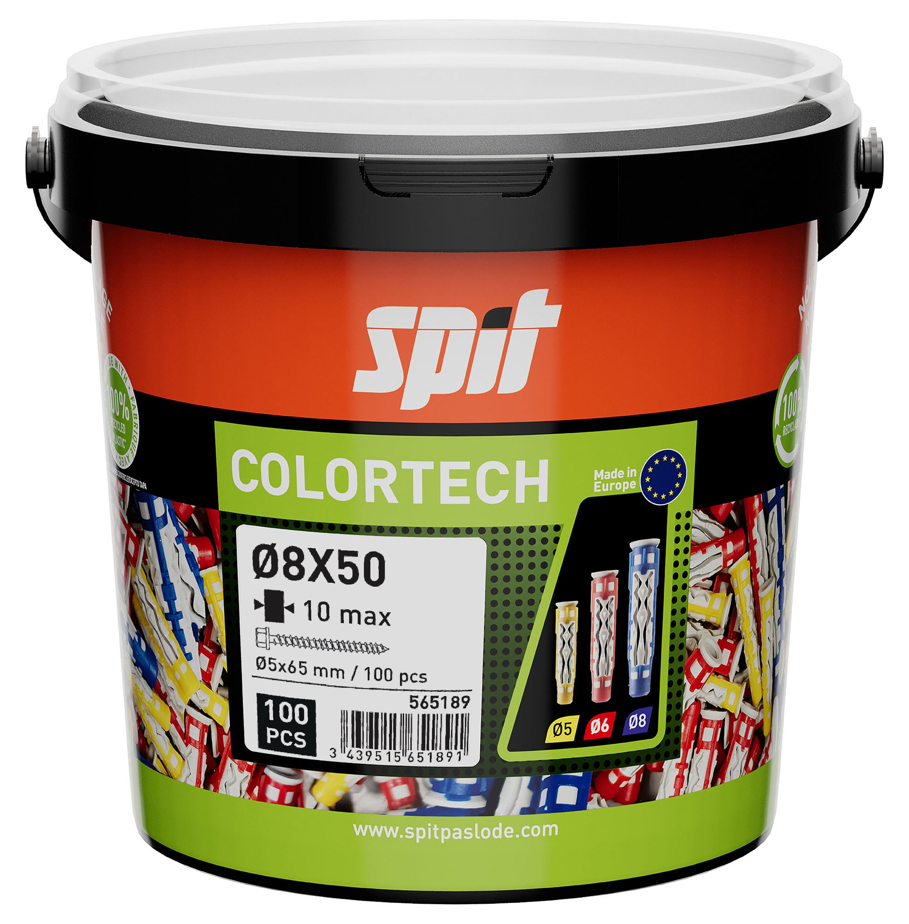 Spit Fixations 565189 ColorTech Bouchon universel avec vis hexagonale 8x50 100 pièces