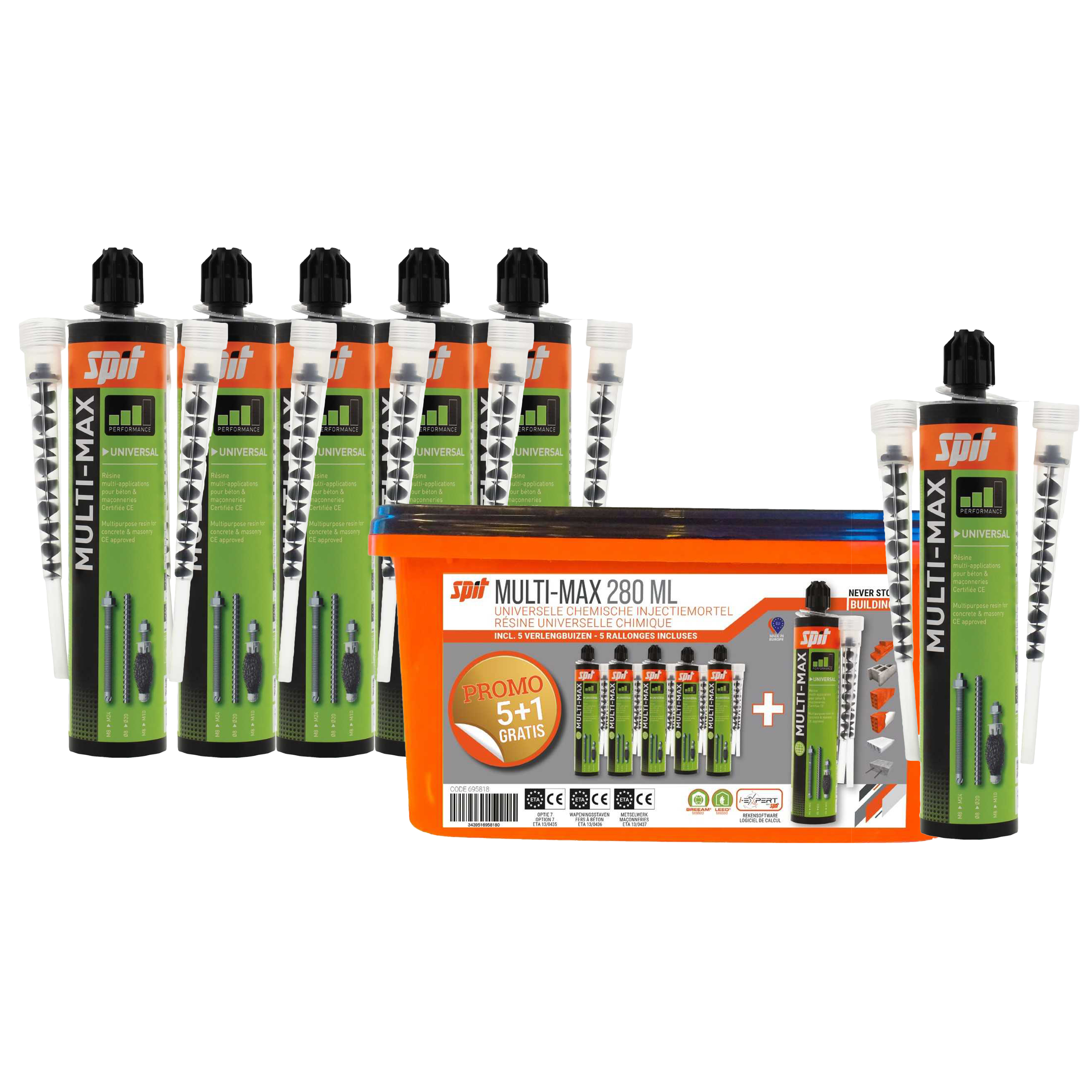 Spit Fixations 695818 Ancre chimique Multimax 280 ML 5+1 en godet