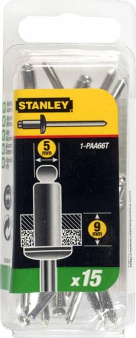 Stanley 1-PAA66T rivets pop 5 x 9mm - 15 pièces