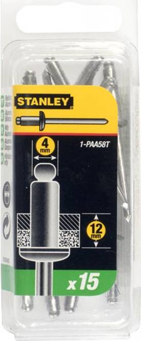 Stanley 1-PAA58T rivets aveugles 4 x 12 mm - 15 pièces