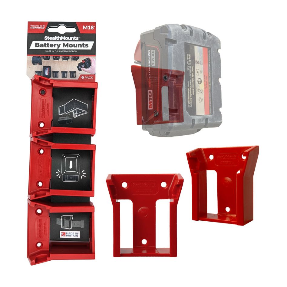 StealthMounts BM-MW18-RED-6 Supports de batterie rouge pour Milwaukee M18 18v (6 Pack)
