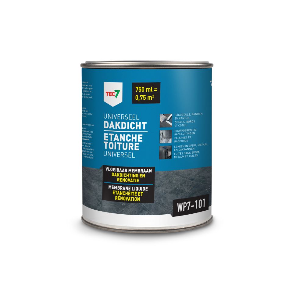 TEC7 602460000 WP7-101 Membrane liquide universelle d'étanchéité à la toiture, étain 750ml