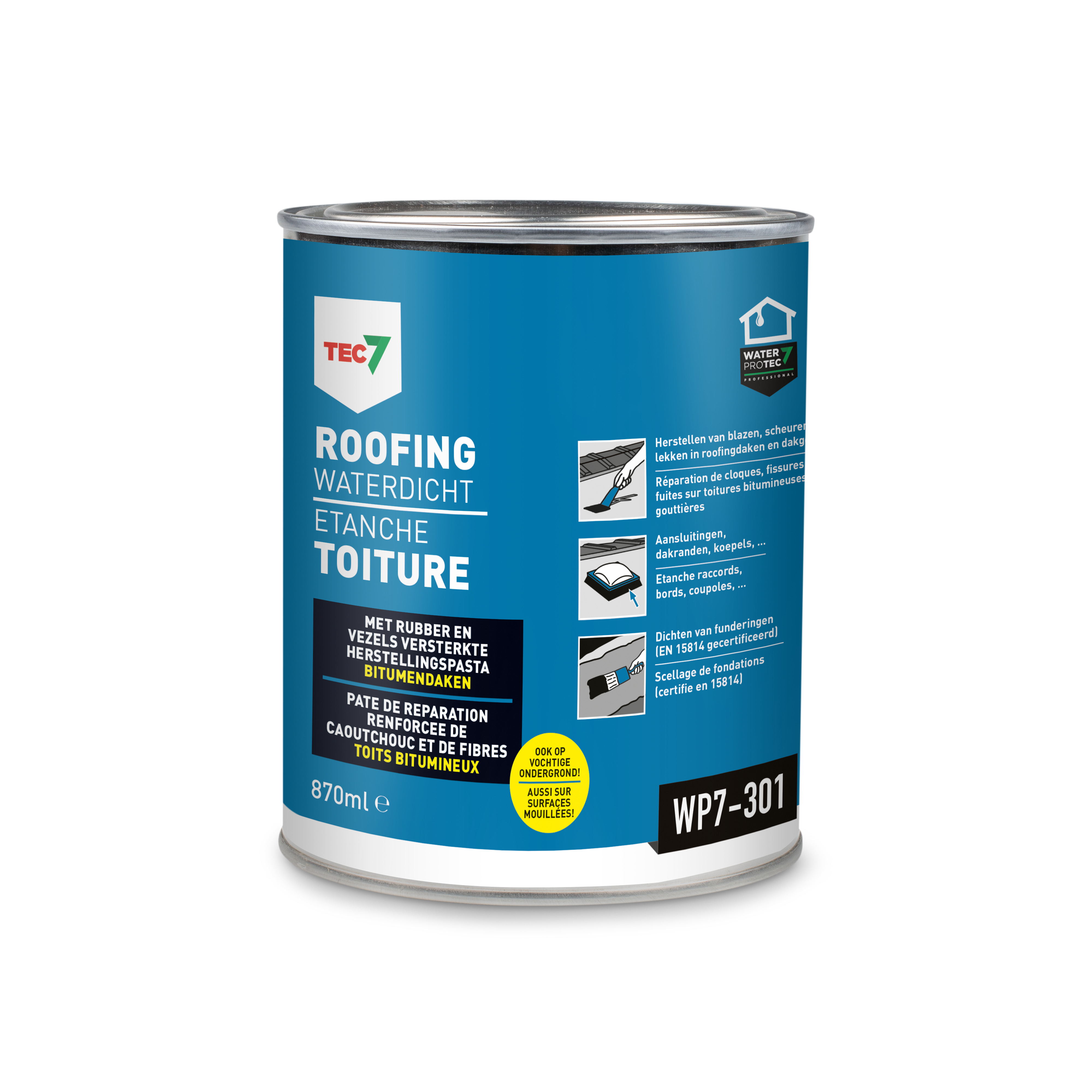 TEC7 602206000 WP7-301 Pâte de réparation étanche pour toiture, étain 870ml