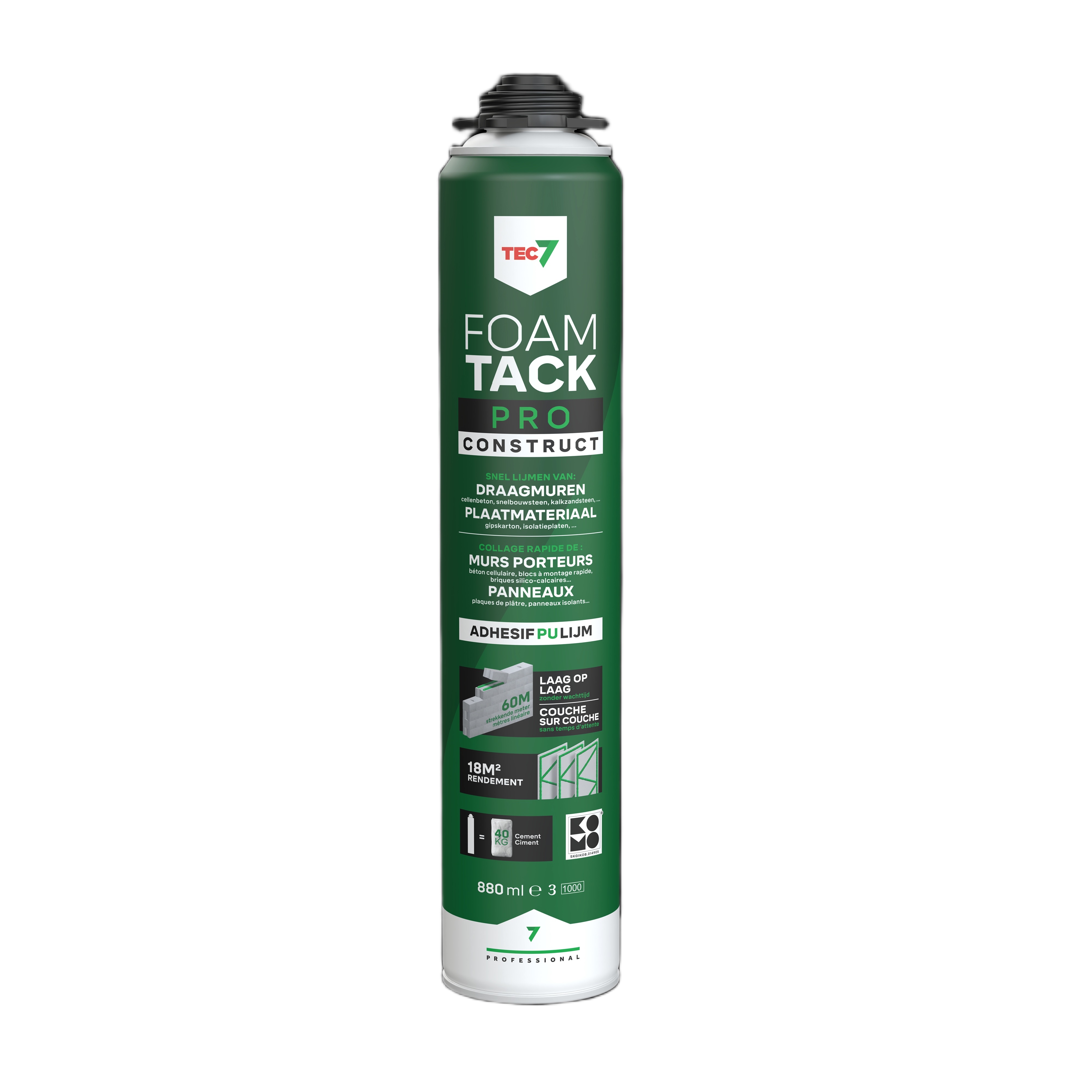 TEC7 670008000 FoamTack Pro Construct mousse adhésive 880ml