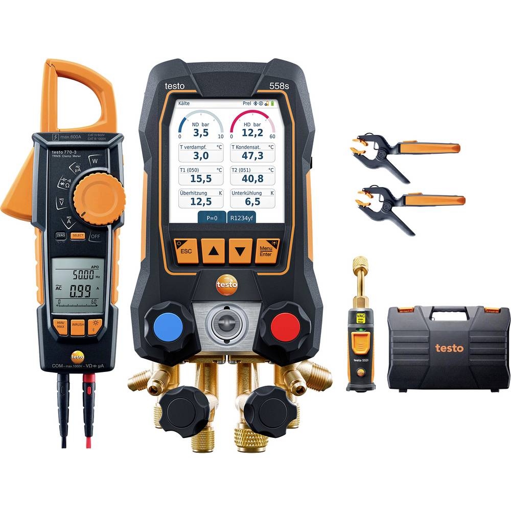 Testo 0564 5584 558s - Smart vacuum set Collecteur numérique avec pince de courant et sondes de température et de vide sans fil