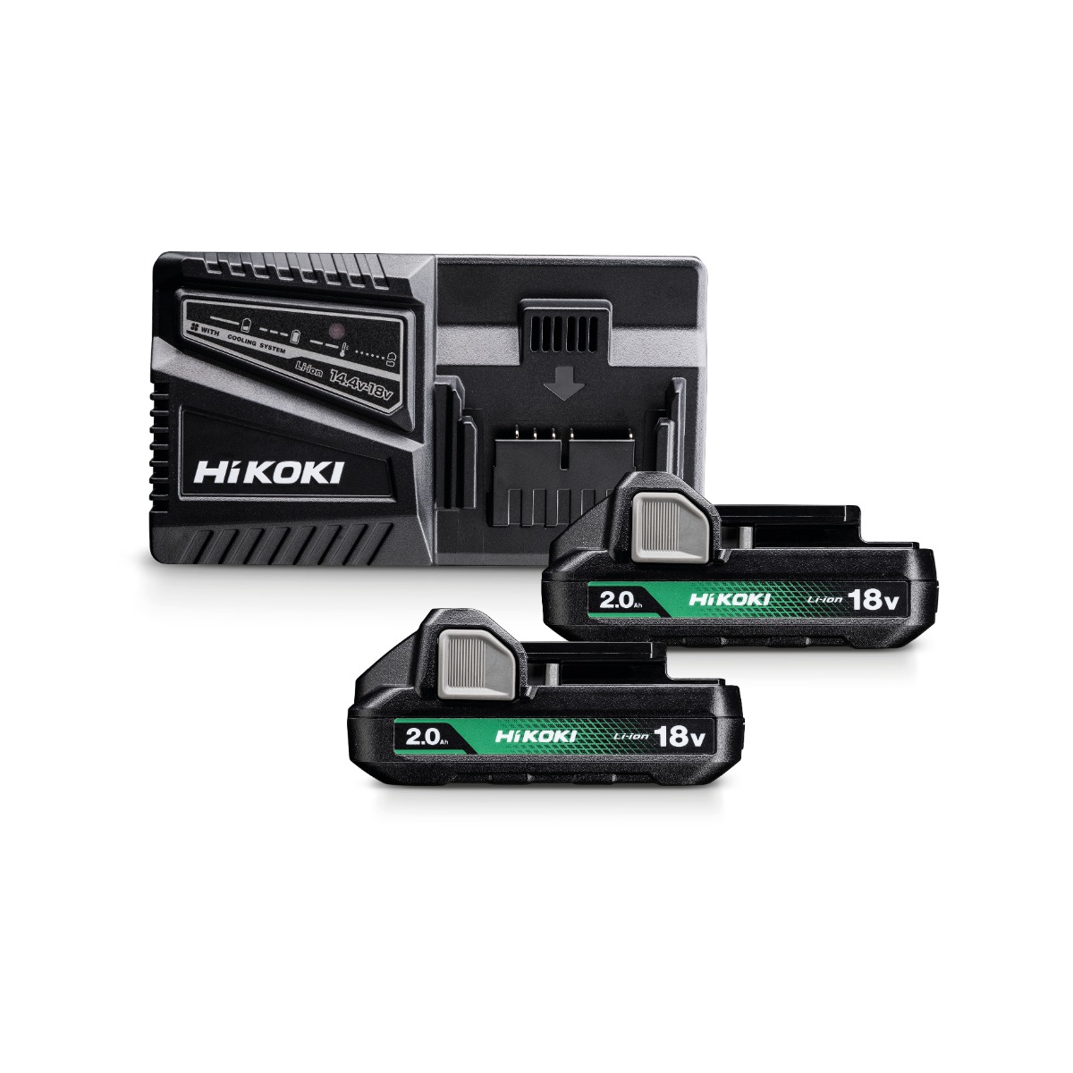 HIKOKI Accessoires UC18YFSLWFZ Powerpack 2 x Batterie 18V 2.0Ah Li-ion et chargeur rapide UC18YFSL