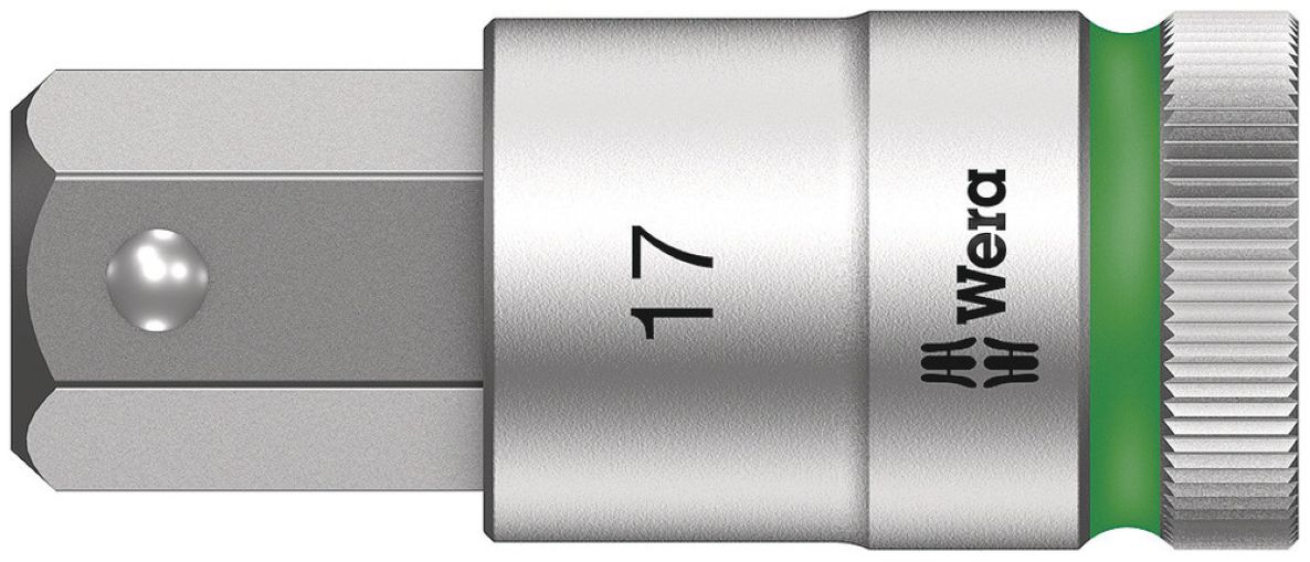 Wera 05003828001 8740 C HF Douille hexagonale Zyklop Bit cap avec entraînement 1/2" et fonction de maintien, 17 x 60 mm