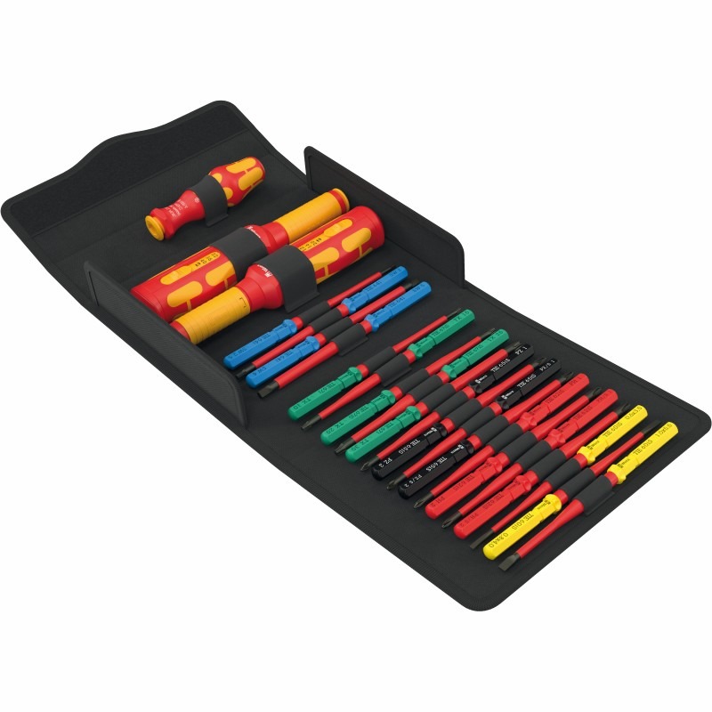 Wera 05006633001 Jeu de tournevis dynamométriques Kraftform Kompakt pour armoires électriques, conforme à la norme VDE, 23 pièces
