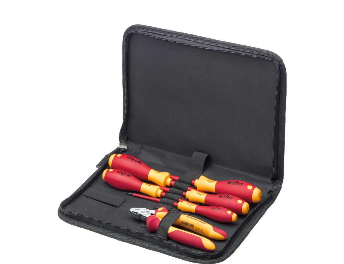 Wiha 33969 Jeu d'outils d'électricien tournevis, coupeur latéral 6 pièces dans une mallette ()