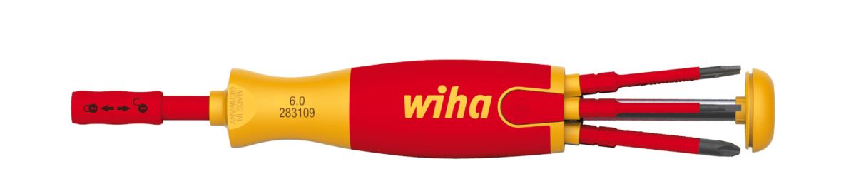 Wiha 41234 Tournevis avec porte-embouts LiftUp pozidriv électrique, PlusMin/pozidriv, tête fendue avec 6 slimBits ()