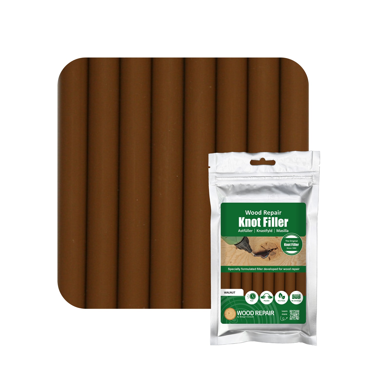 Wood Repair WRE-10114 Cartouche de remplissage de nœuds 150 mm 8pcs. Noyer