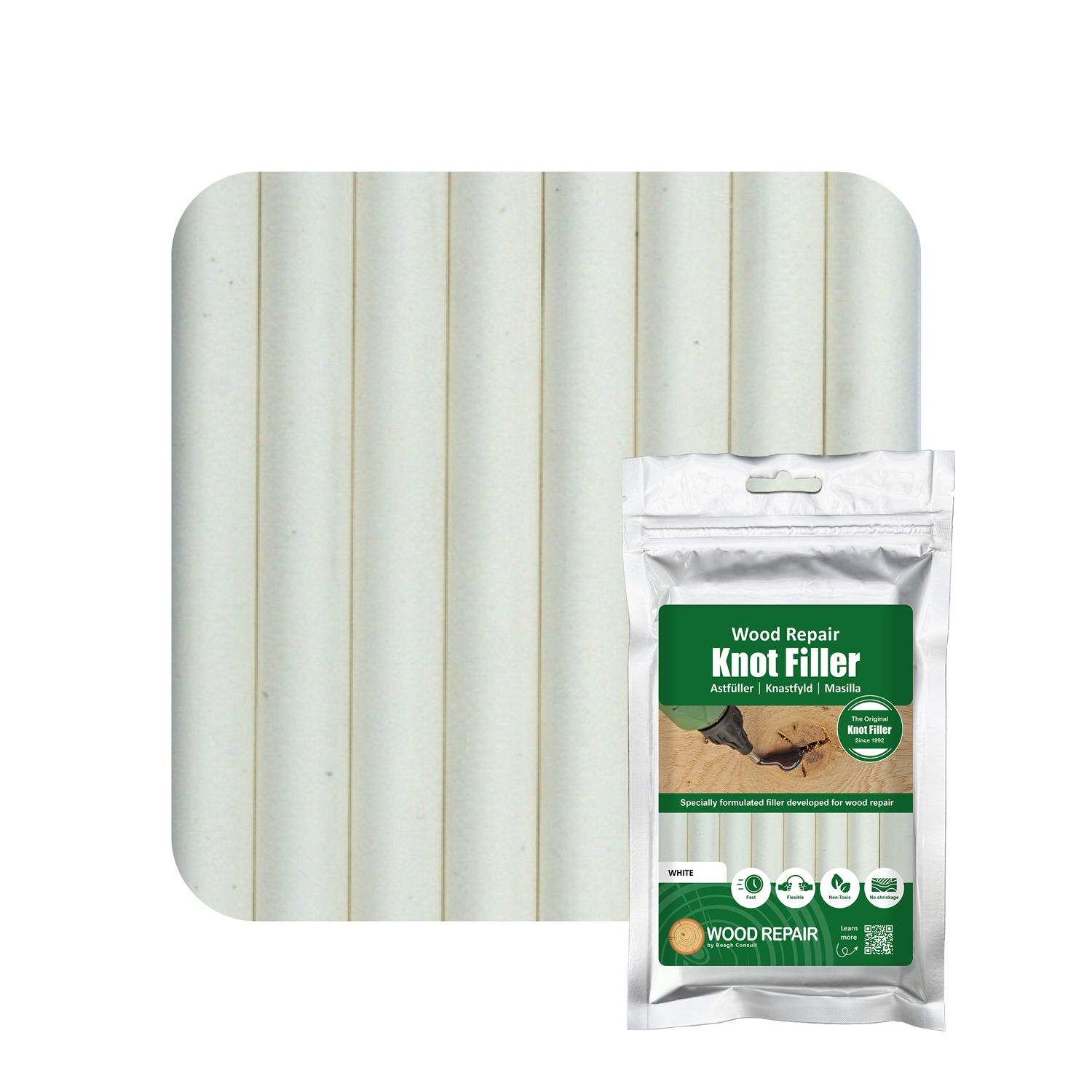 Wood Repair WRE-10108 Cartouche de remplissage de nœuds 150 mm 8pcs. Blanc