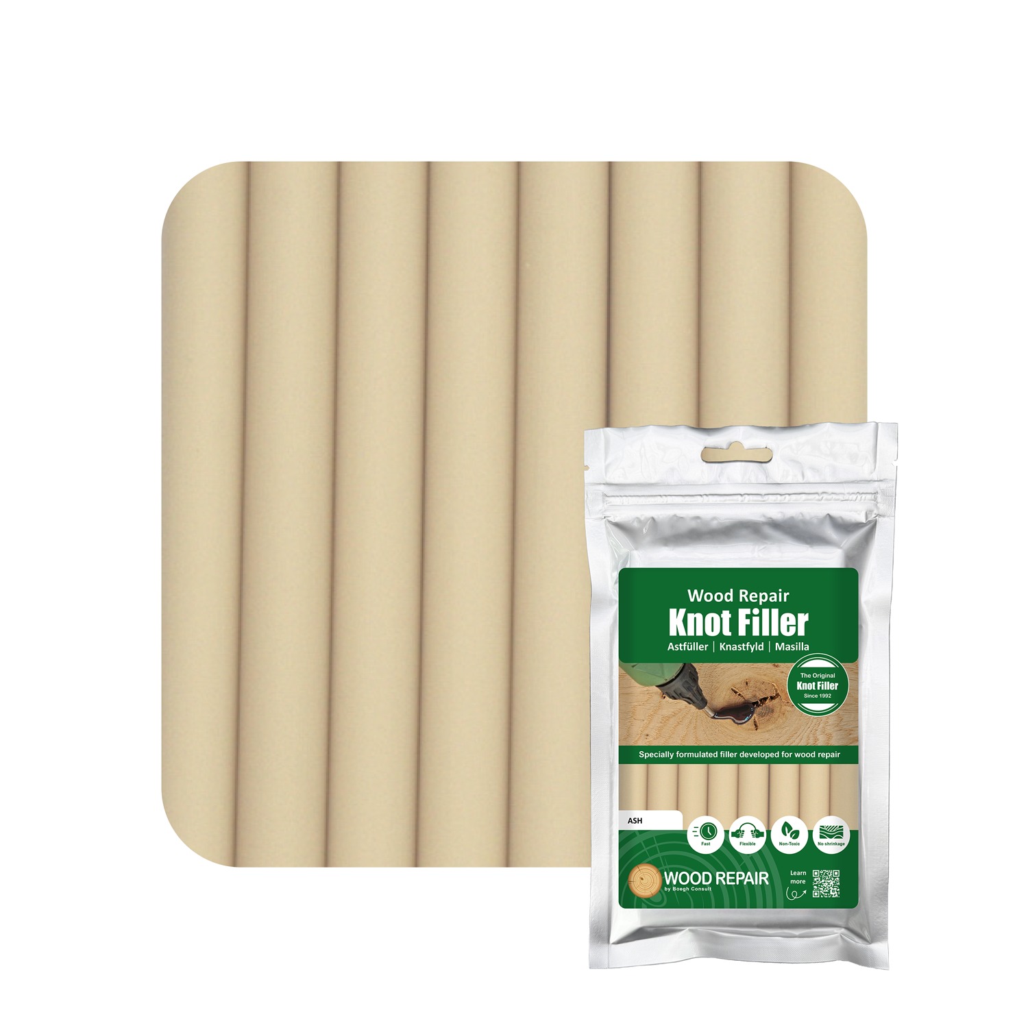 Wood Repair WRE-10102 Cartouche de remplissage de nœuds 150 mm 8pcs. Frêne