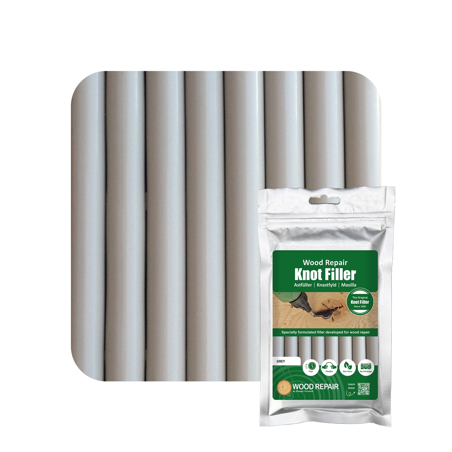 Wood Repair WRE-10106 Cartouche de remplissage de nœuds 150 mm 8pcs Gris