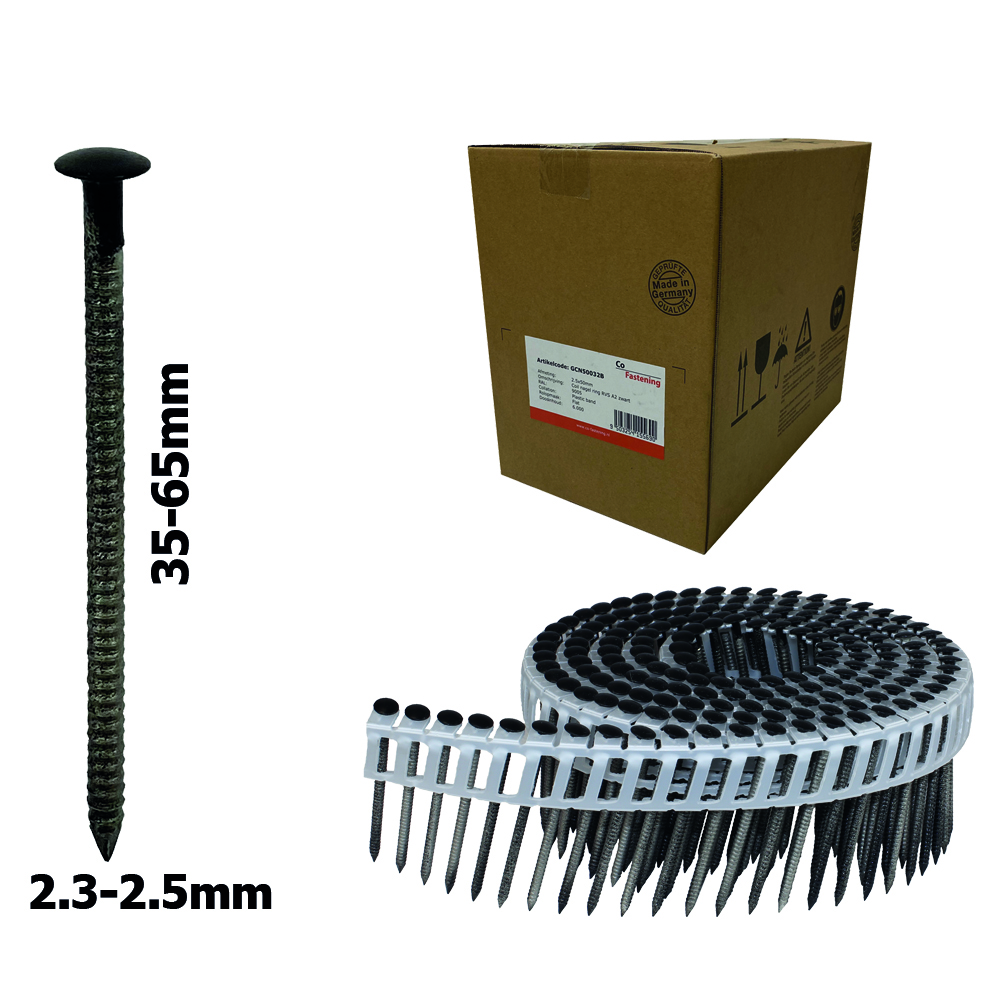 Co-Fastening KCN50032B Clou en rouleau Anneau acier inoxydable Tête sphérique plastique RAL9005 - 2,5x50mm